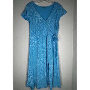 Fresh Produce Dress Womens XL Blue Animal Print Wrap Midi Made Made in USA Boho